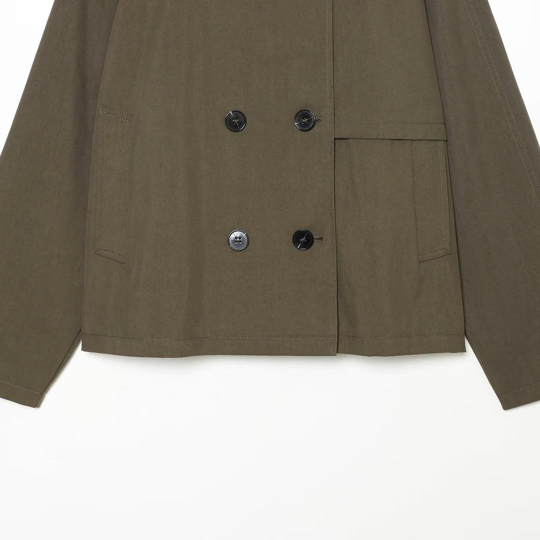 Damen Kurzgeschnittener Doppelreihiger Trenchcape-Mantel mit abnehmbarem Kragen Shop Nory