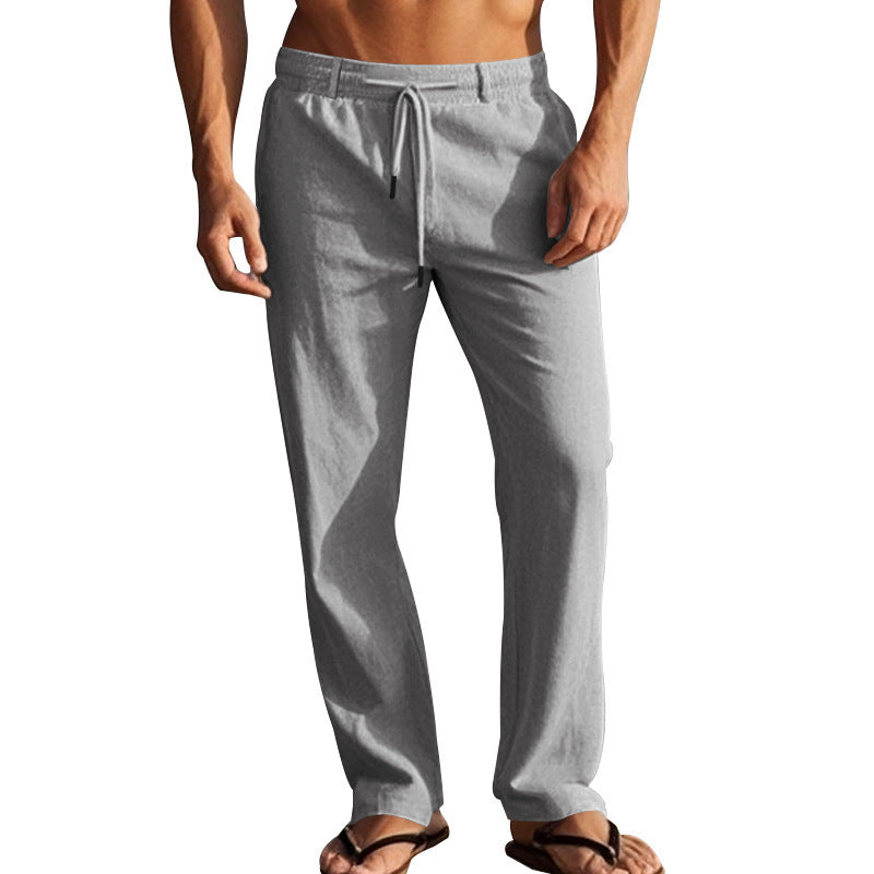 Herren lässige Strandhose mit elastischem Bund und atmungsaktivem Leinenmaterial
