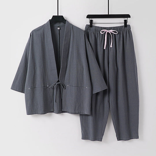 Unisex Kimono-Lounge-Set mit Kurzjacke und elastischer Kordelhose Shop Nory