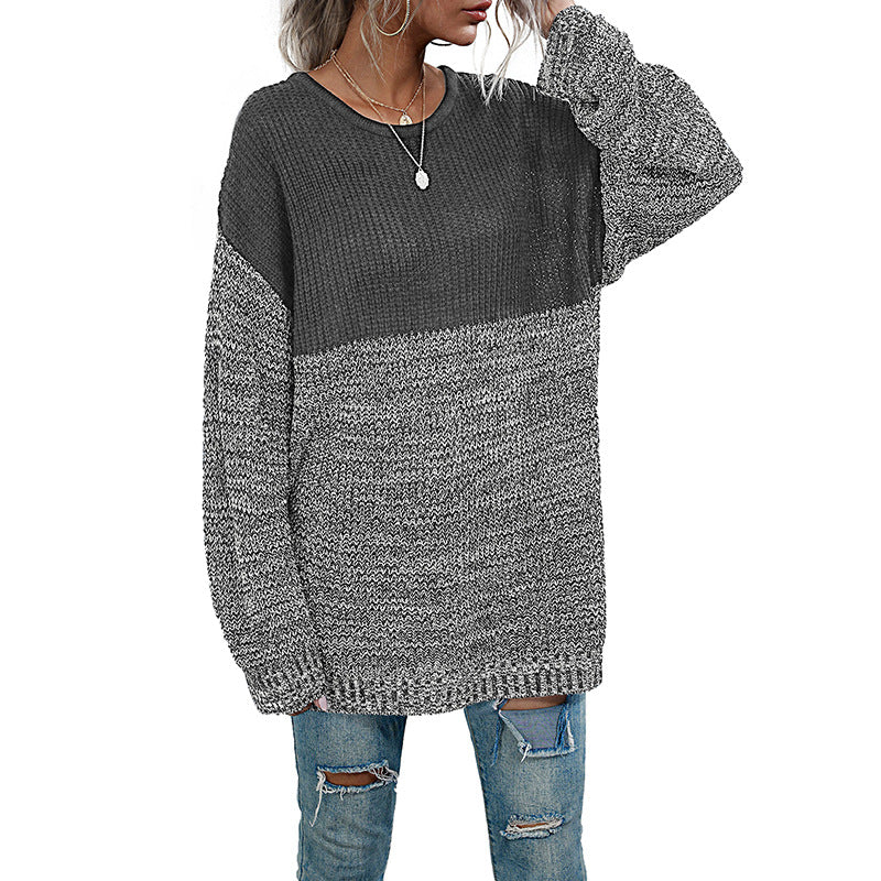 Damen Oversize-Strickpullover im Melange-Blockdesign mit Rundhalsausschnitt & verlängertem Saum Shop Nory