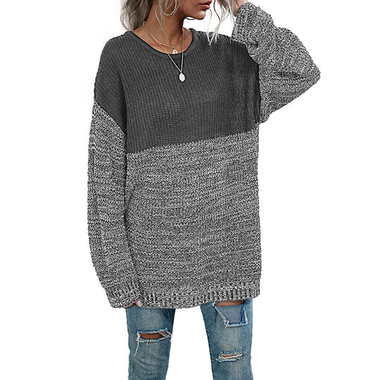 Damen Oversize-Strickpullover im Melange-Blockdesign mit Rundhalsausschnitt & verlängertem Saum Shop Nory