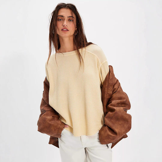 Damen Oversized Waffelstrick-Pullover mit weitem Schnitt und tiefem Raglan Shop Nory