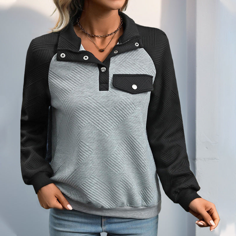 Damen Steppstruktur-Sweatshirt mit Raglanärmeln, Druckknopf-Leiste und Brustpatte Shop Nory