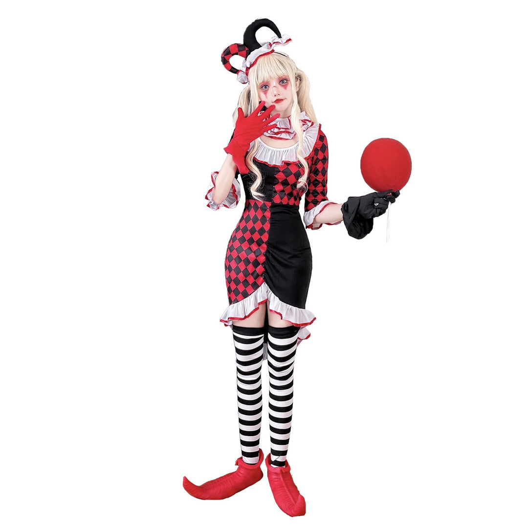Mädchen Clownkostüm mit verspielt gestreiftem Strumpf und Hut Shop Nory
