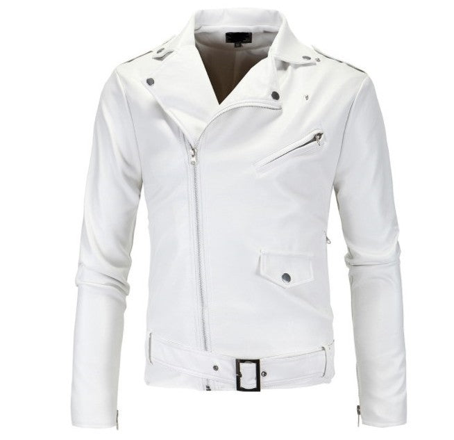 Herren Biker-Lederjacke im Slim-Fit mit asymmetrischem Reißverschluss und Taillengürtel Shop Nory