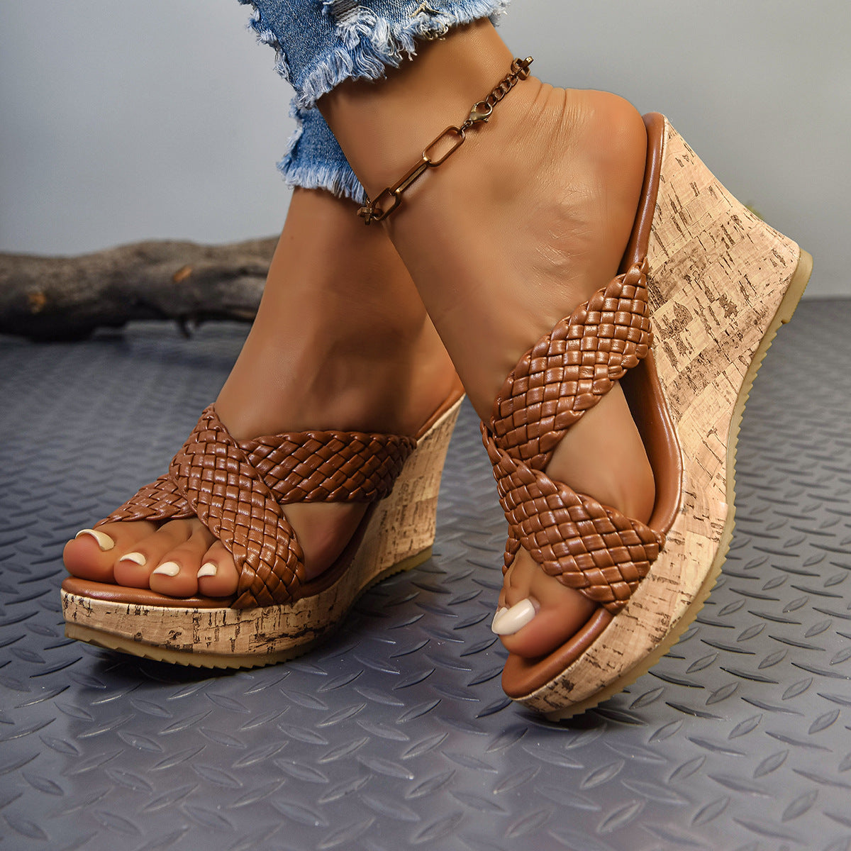 Damen Wedge-Pantoletten mit geflochtenem Riemendesign Shopnory