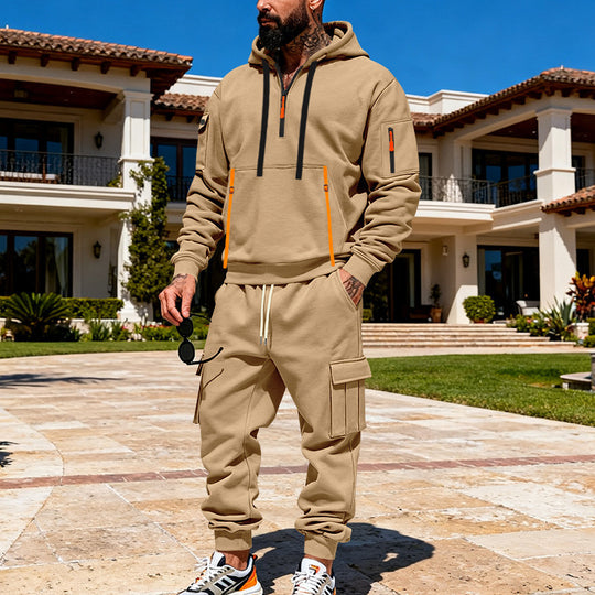 Herren nan urbanes Hoodie-Cargo-Set mit versteckten Reißverschlüssen, Mehrfach-Taschen und elastischem Saum Shop Nory