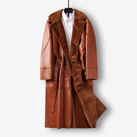 Herren Maxilanger Kunstledermantel mit Teddy-Innenfutter und Taillengürtel Shop Nory