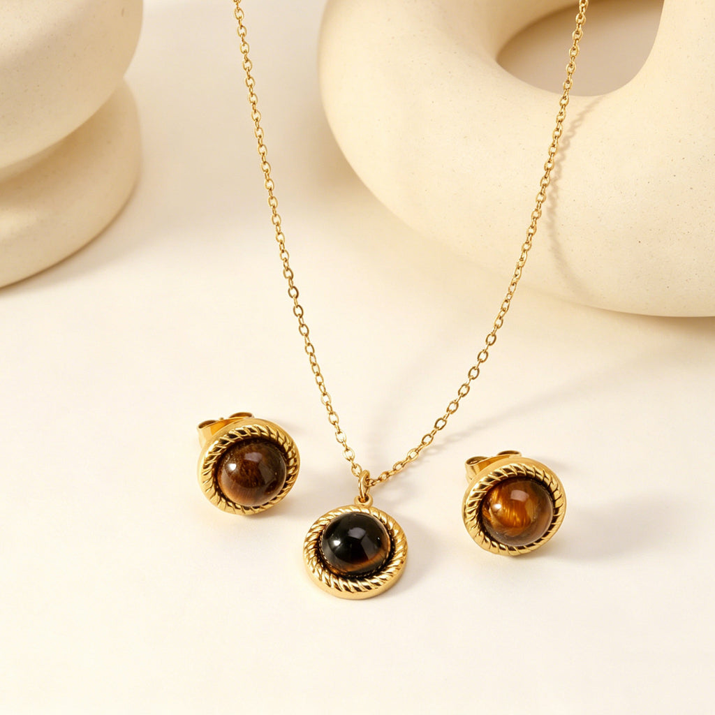 Damen Schmuckset mit hochwertigem Tigerauge-Anhänger und handgefertigten Details Shop Nory