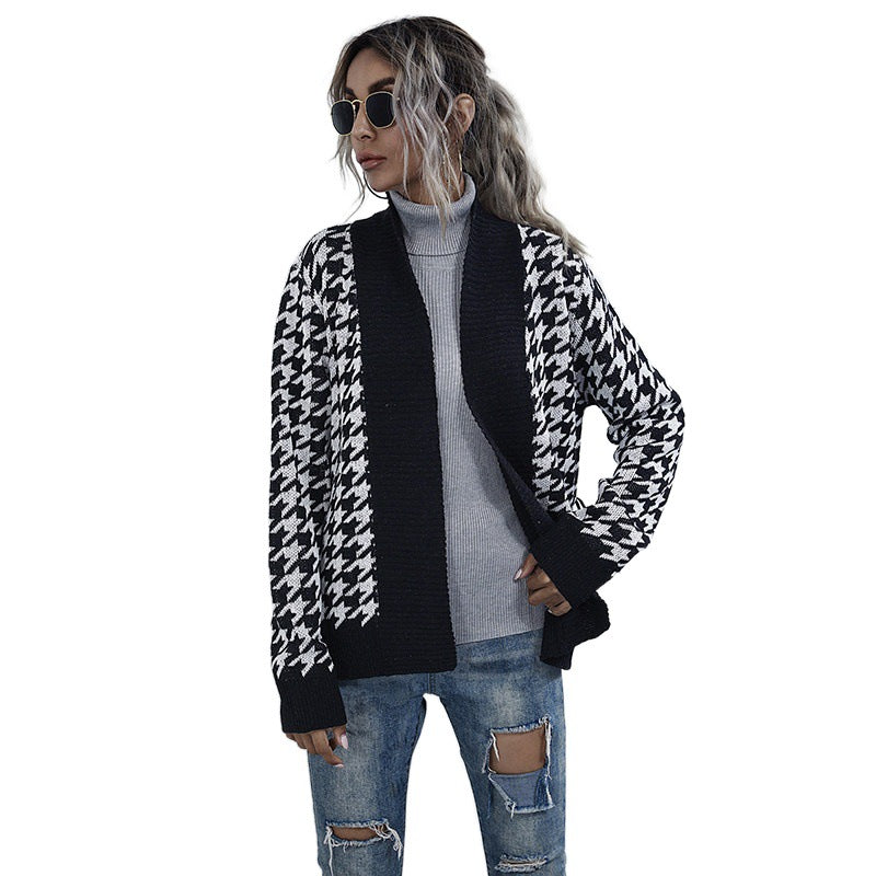 Damen Modischer Cardigan mit Bicolor-Hahnentritt Shop Nory