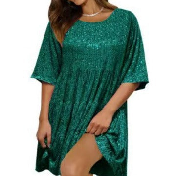 Damen funkelndes Mini-Kleid mit Pailletten und weitem Schnitt