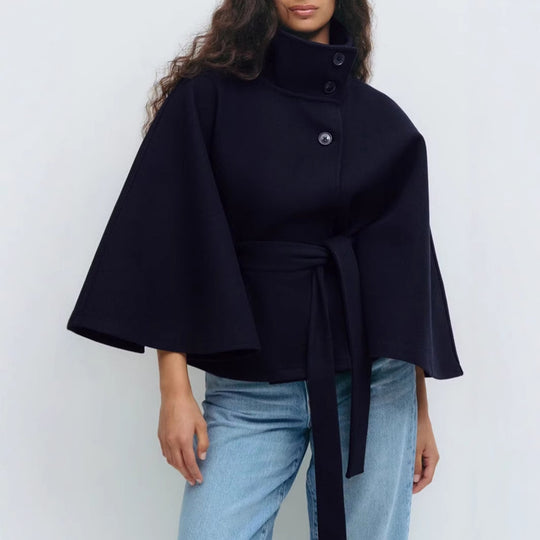 Damen Kurzmantel mit Stehkragen, tailliertem Gürtel und Kimonoärmeln Shop Nory