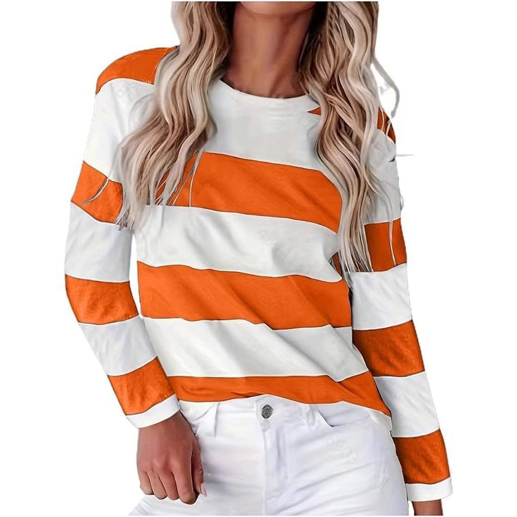 Damen lässiges gestreiftes Langarmshirt