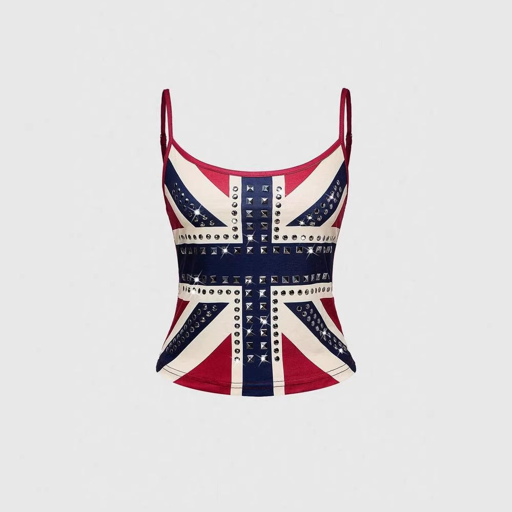 Damen Tanktop mit stilvollem Union Jack Design und Nieten Shopnory