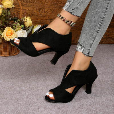 Damen elegante Blockabsatzsandalen mit gekreuzten Riemen