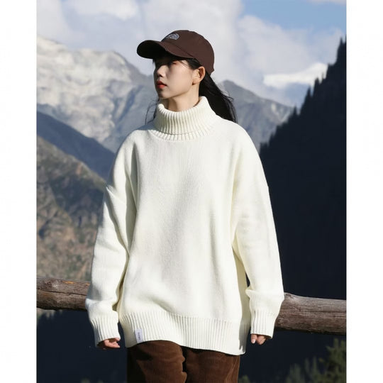 Damen Oversize-Rollkragenpullover aus weichem Baumwollmix mit gerippten Bündchen und verlängertem Saum Shop Nory