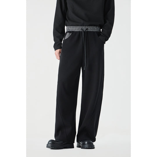 Damen Leichte Sweatpants mit hohem Gummibund, Karomusterbesatz und weitem Cropped Schnitt Shop Nory
