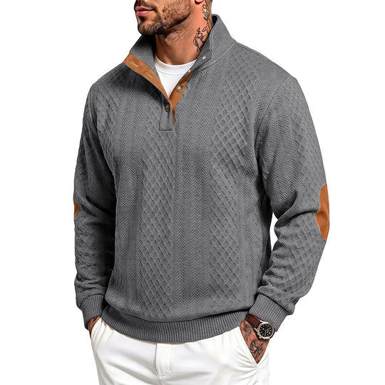 Herren Feinstrukturierter Troyer-Pullover mit Kragenbesatz und Ellbogen-Patches Shop Nory