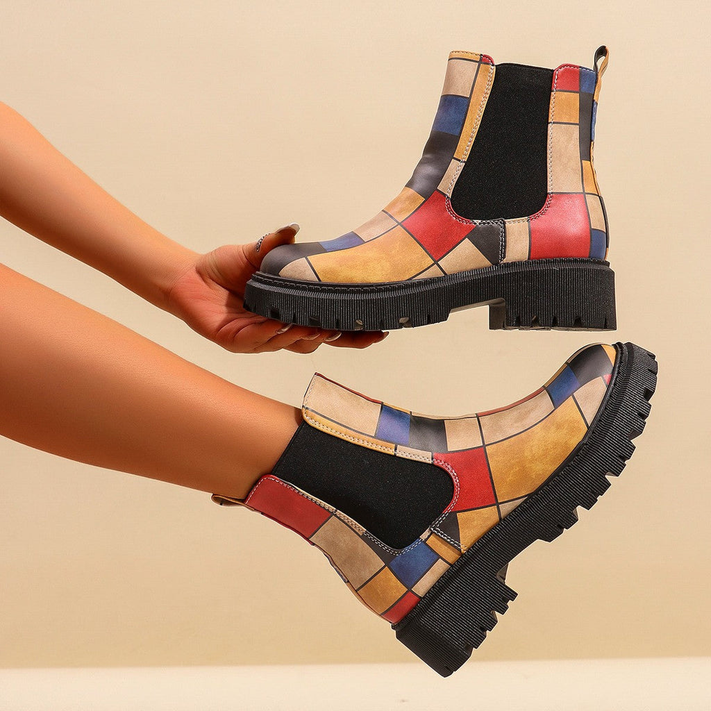 Damen Chelsea Boots mit trendigem Muster und rutschfester Sohle