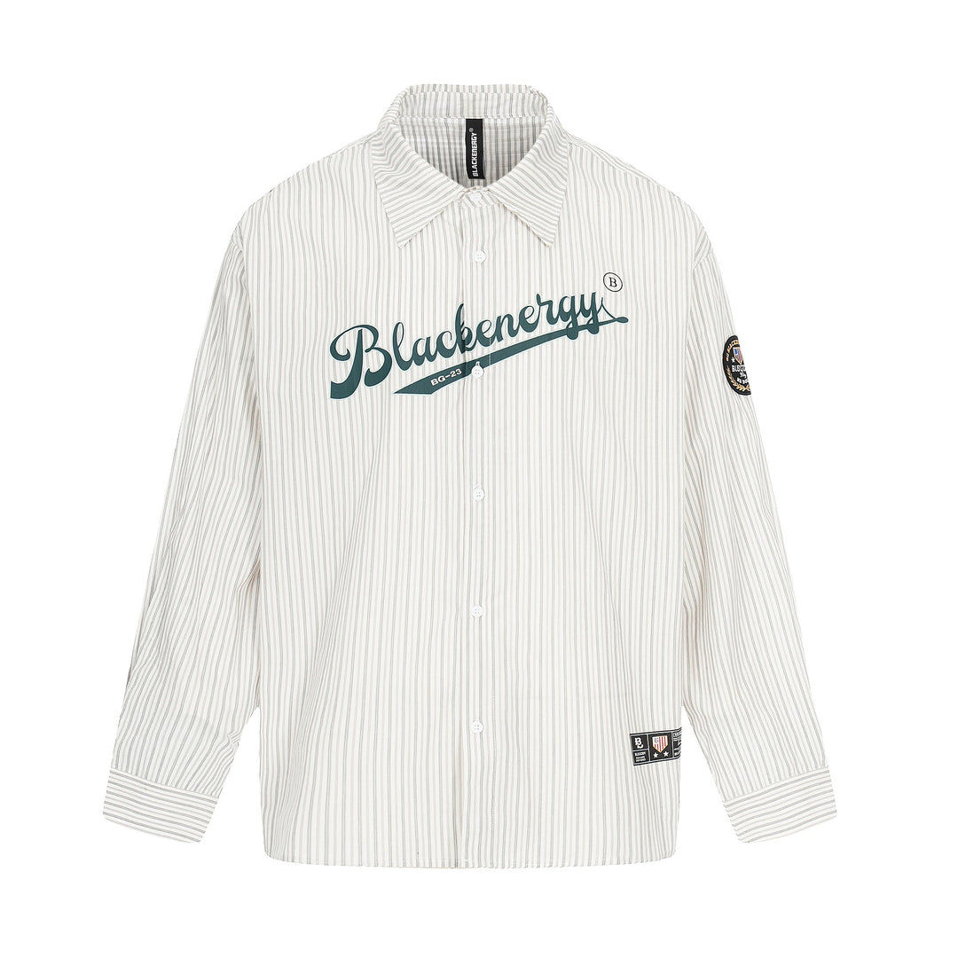 Herren Oversize-Hemdjacke im Baseball‑Inspired Stil mit Streifen, Logoprint und Abzeichenapplikationen Shop Nory