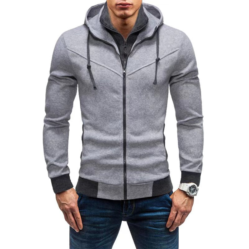 Herren Slim-Fit Kapuzenjacke mit verdecktem Reißverschluss-Doppelkragen und kontrastierten Bündchen Shop Nory