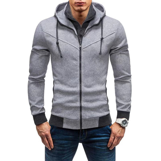 Herren Slim-Fit Kapuzenjacke mit verdecktem Reißverschluss-Doppelkragen und kontrastierten Bündchen Shop Nory