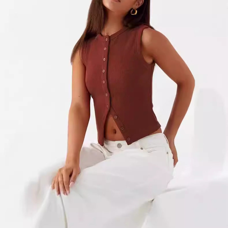 Damen Kuscheliges Freizeit-Top mit Knopfverschluss und Rundhalsausschnitt Shopnory