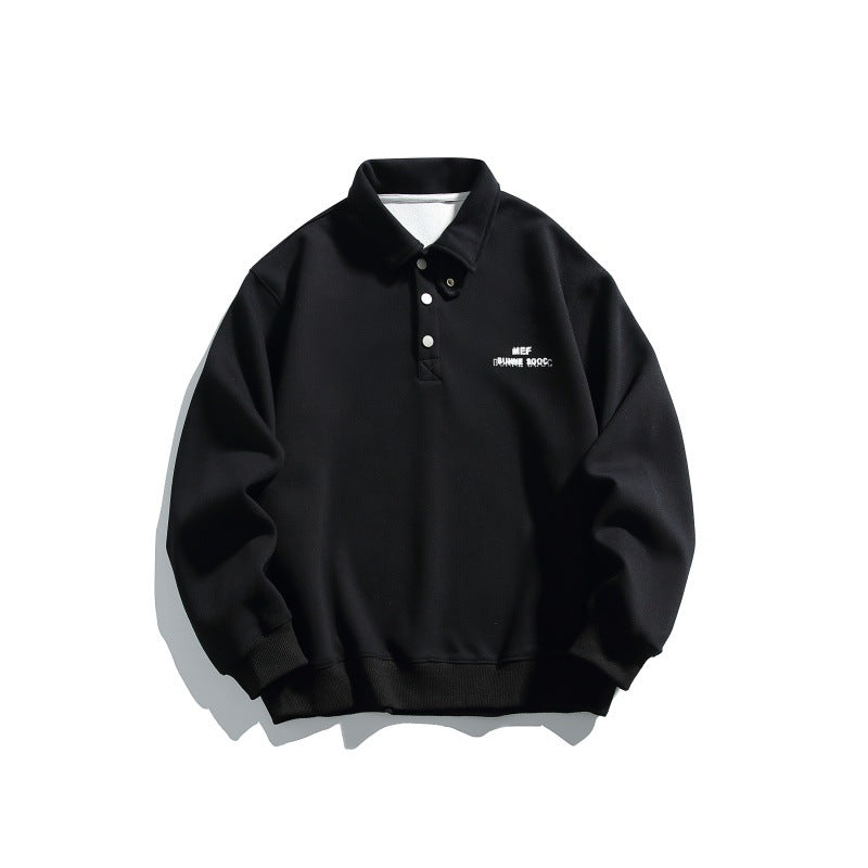 Unisex Casual-Polo-Sweatshirt mit kurzem Druckknopfverschluss und geripptem Saum Shop Nory