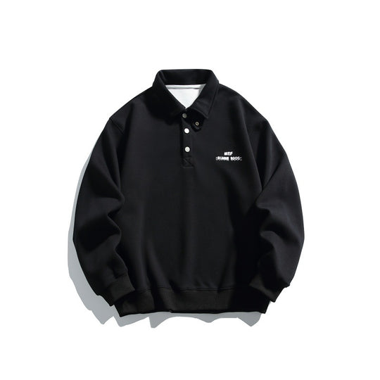 Unisex Casual-Polo-Sweatshirt mit kurzem Druckknopfverschluss und geripptem Saum Shop Nory