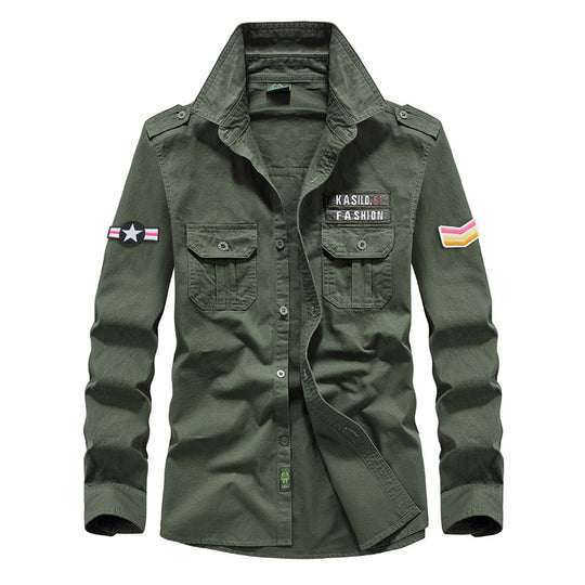 Herren Militärinspiriertes Hemdblouson mit Schulterpatten, Brustpattentaschen und Abzeichenpatches Shop Nory