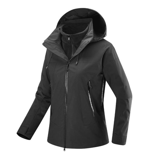 Damen zweilagige Softshell-Jacke mit herausnehmbarer Fleece-Innenjacke und verstellbarer Kapuze Shop Nory