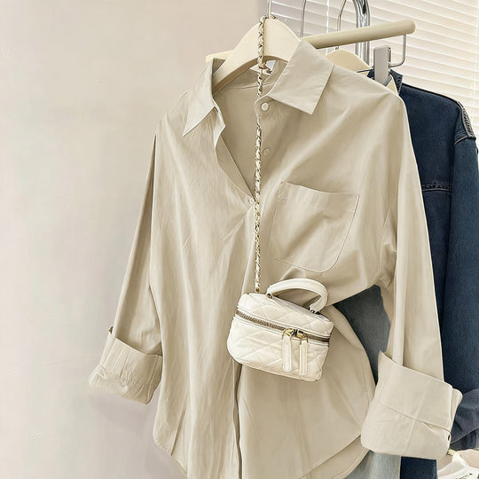 Damen nan oversized Hemdbluse mit Brusttasche, umgeschlagenen Ärmeln und relaxed Fit Shop Nory