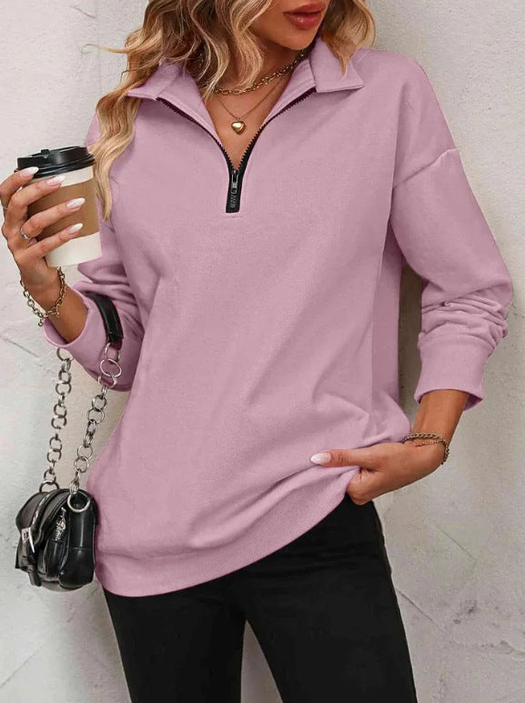 Damen Sweatshirt mit halbem Reißverschluss