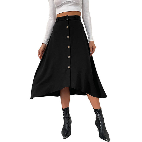 Damen Midirock mit durchgehender Zierknopfleiste, Gürtelbund und leicht ausgestellter A‑Linien‑Silhouette Shop Nory