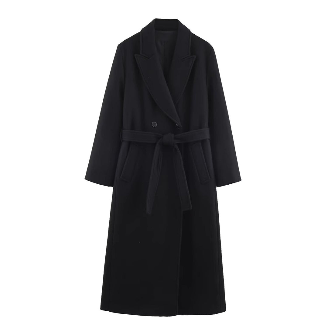 Damen Langer Taillierter Wollmix-Mantel mit Bindegürtel und Reverskragen Shop Nory