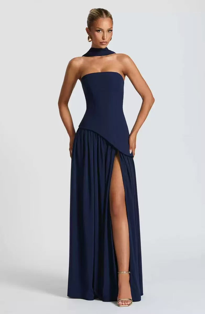 Damen Maxikleid mit figurbetontem Oberteil und schwingendem Rock