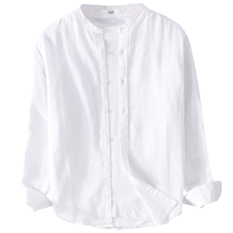 Herren Leichtes Leinenmix-Stehkragenhemd im Relaxed-Fit mit durchgehender Knopfleiste Shop Nory