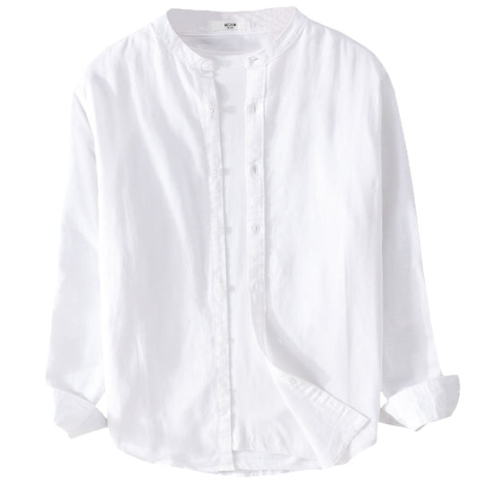 Herren Leichtes Leinenmix-Stehkragenhemd im Relaxed-Fit mit durchgehender Knopfleiste Shop Nory