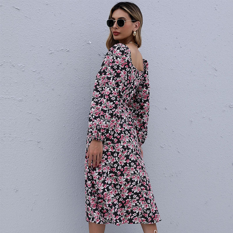 Damen Midikleid mit floralem Stufenrock, gerafftem Ausschnitt & Taillenzug Shop Nory