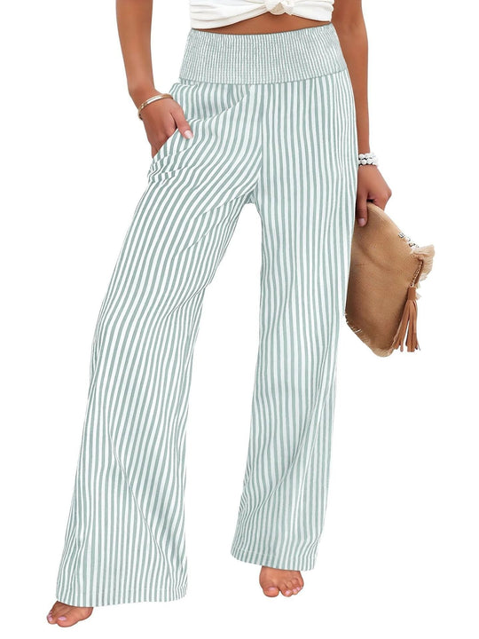 Damen Gestreifte Palazzo-Hose mit hohem, gerafftem Bund und weitem Bein Shop Nory