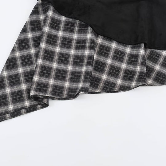 Damen Asymmetrischer Lagenrock mit Kunstleder-Oberschürze und kariertem Chiffon-Volant Shop Nory
