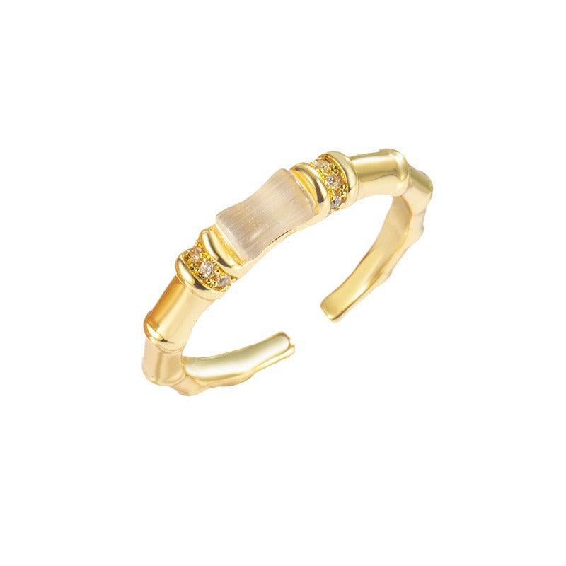 Damen zierlicher Ring im Bambusdesign mit elegantem Stein Shop Nory