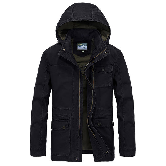 Herren robuste Canvas-Feldjacke mit Kapuze, Mehrfach-Taschen und verstärkten Nähten Shop Nory