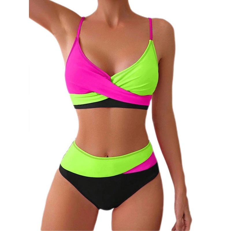Damen Hoch tailliertes Bikini-Set mit modischem Wickeloberteil