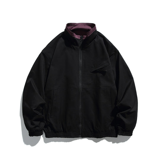 Unisex Boxy‑Übergangsjacke aus technischem Baumwollmix mit Stehkragen, Frontreißverschluss und verdeckter Brustklappe Shop Nory