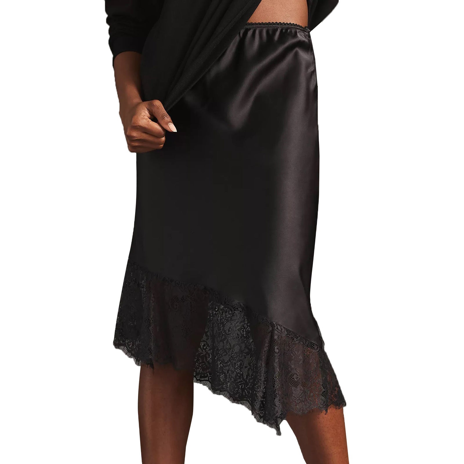Damen Satinrock mit Spitze und asymmetrischem Saum