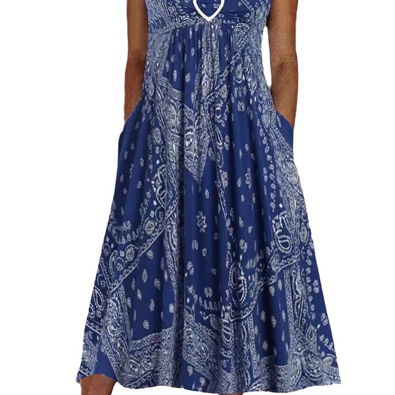 Damen Sommerliches Maxikleid mit elegantem Bandana-Muster und praktischen Taschen