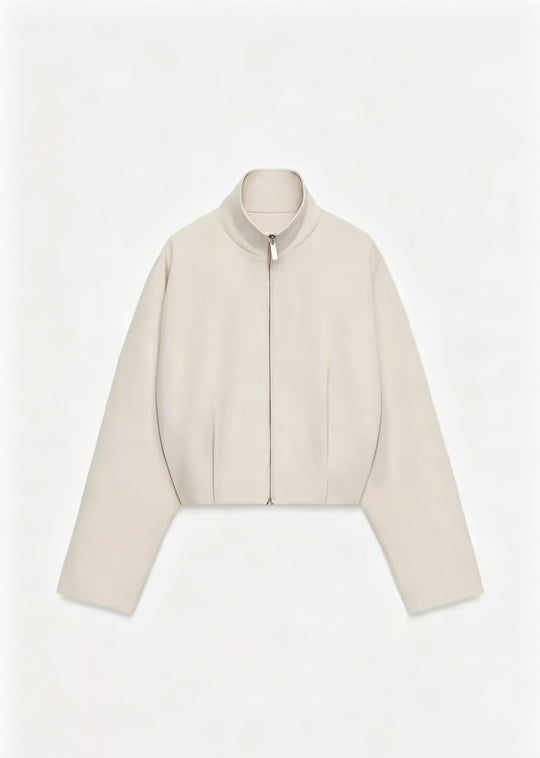 Damen Kurze Boxy-Jacke mit Stehkragen und sichtbarem Metallreißverschluss Shop Nory