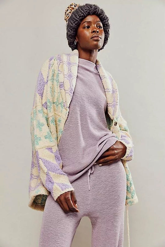 Damen Oversized Strickjacke mit Schalkragen und grafischem Muster Shop Nory