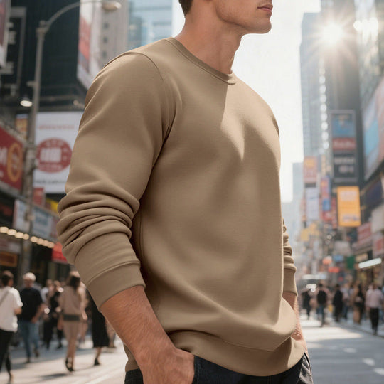 Herren lässiger Rundhals-Sweatshirt aus hochwertigem Baumwollmix mit strukturiertem Material